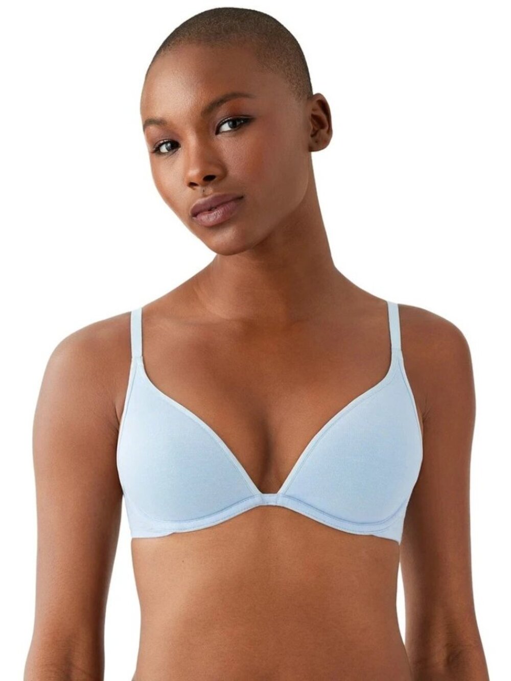 b.tempt'd by Wacoal 953272 Cotton To A Tee Plunge T-Shirt Bra Blue Dream 36D NEW